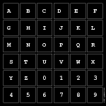 ABC|DEF
 GHIJKL
 M|N|OPQR
 STUVWX
 YZ0123
 456789